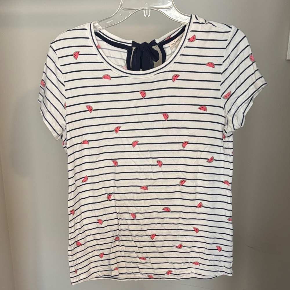 White Short Sleeve Tee with Pink Watermelon Print